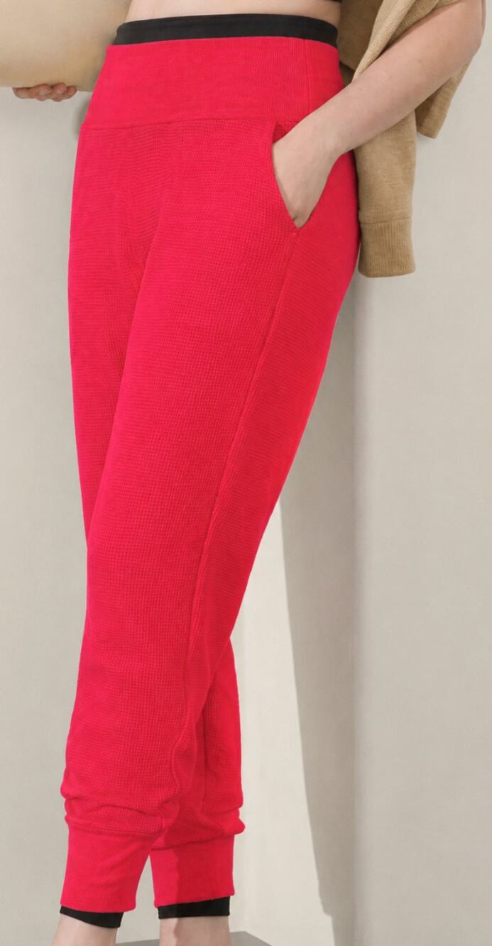 NEW Athleta Women's Coaster Luxe Waffle High Rise Pull-on Jogger red XS